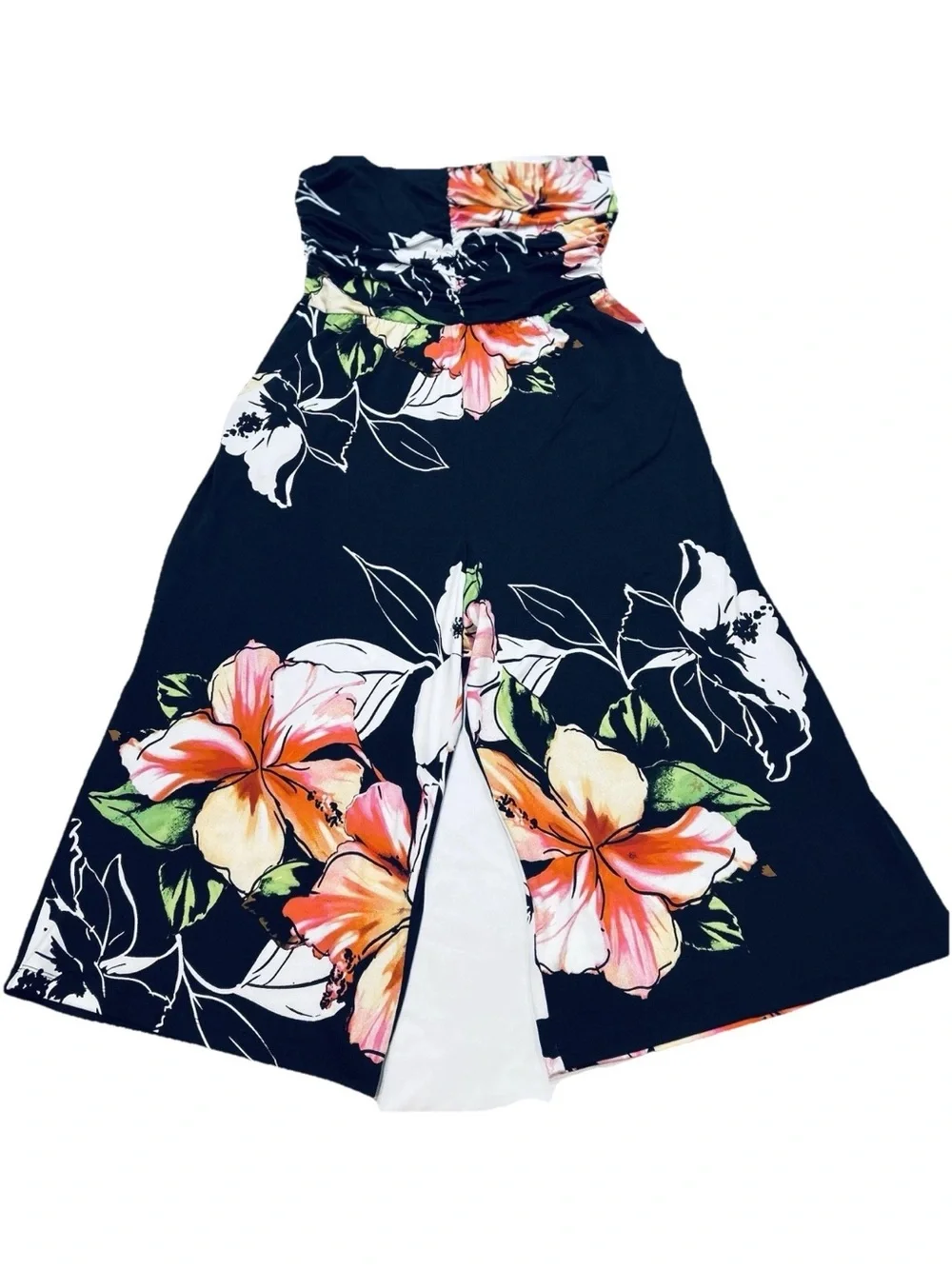 Venus NWT Black Tropical Floral Strapless Culotte Jumpsuit Wide Leg Romper Sz XL - Picture 2 of 11
